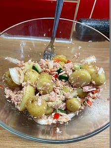 Tuna Peppers Cucumber Potatoes In Bowl