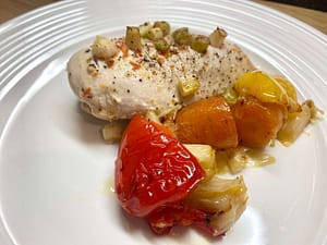 Lemon Chicken With Spring Onions And Roast Vegitables
