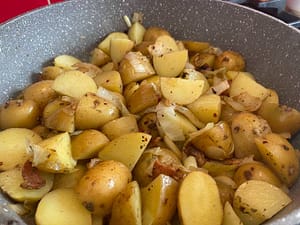 Baby Potatoes Bacon Leek Onion In Pan