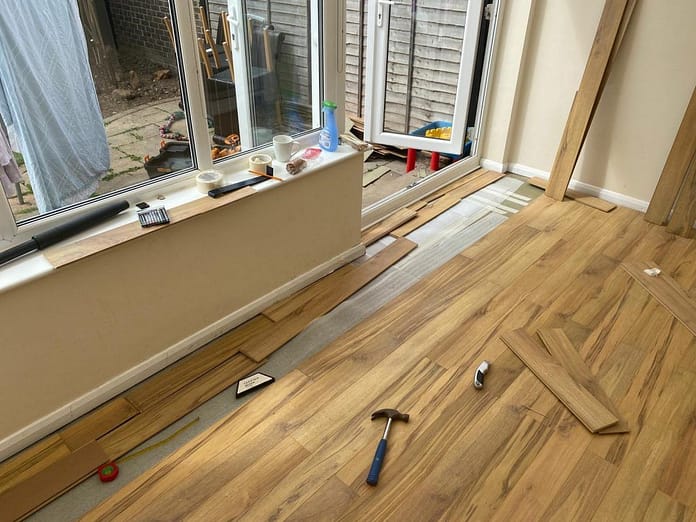 laminate flooring being fitted